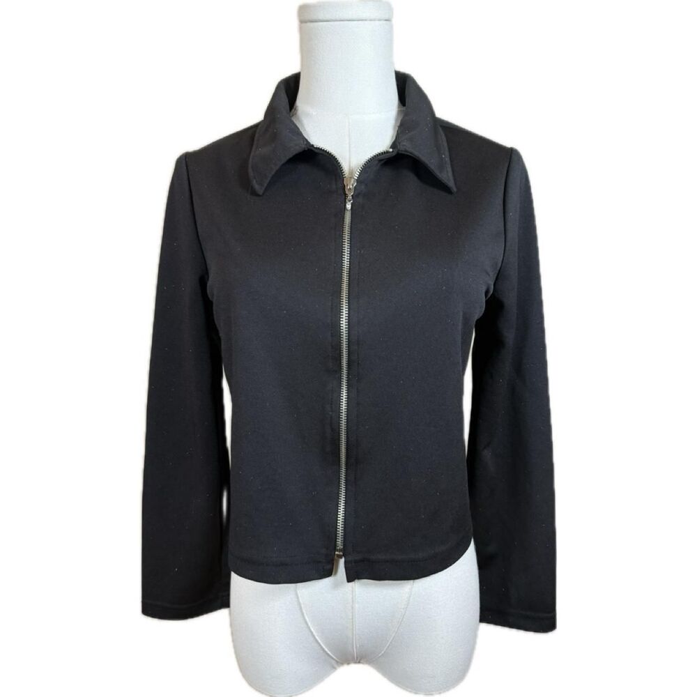 Vintage 90s Y2K Amy Byer California Black Glitter Sparkle Zip Up Jacket